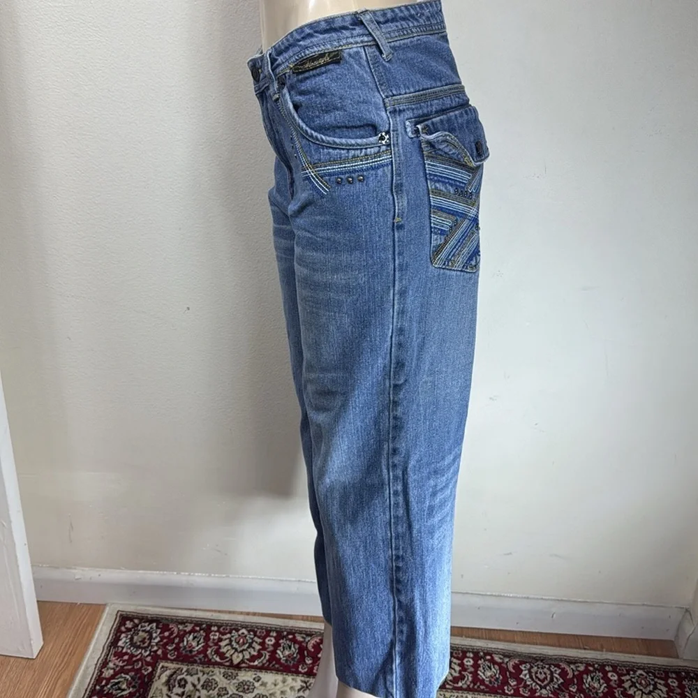 (T6) Akademiks VTG Y2K Embroidered Wide Leg Blue Jeans for Youth Size 16 Retro - Picture 5 of 16